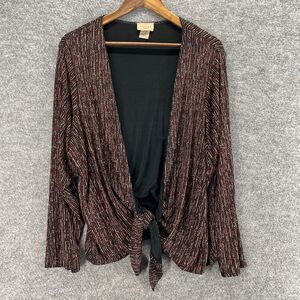 Choices Top Women 2X Plus Brown Open Front Tie Up Long Sleeve Casual Comfort